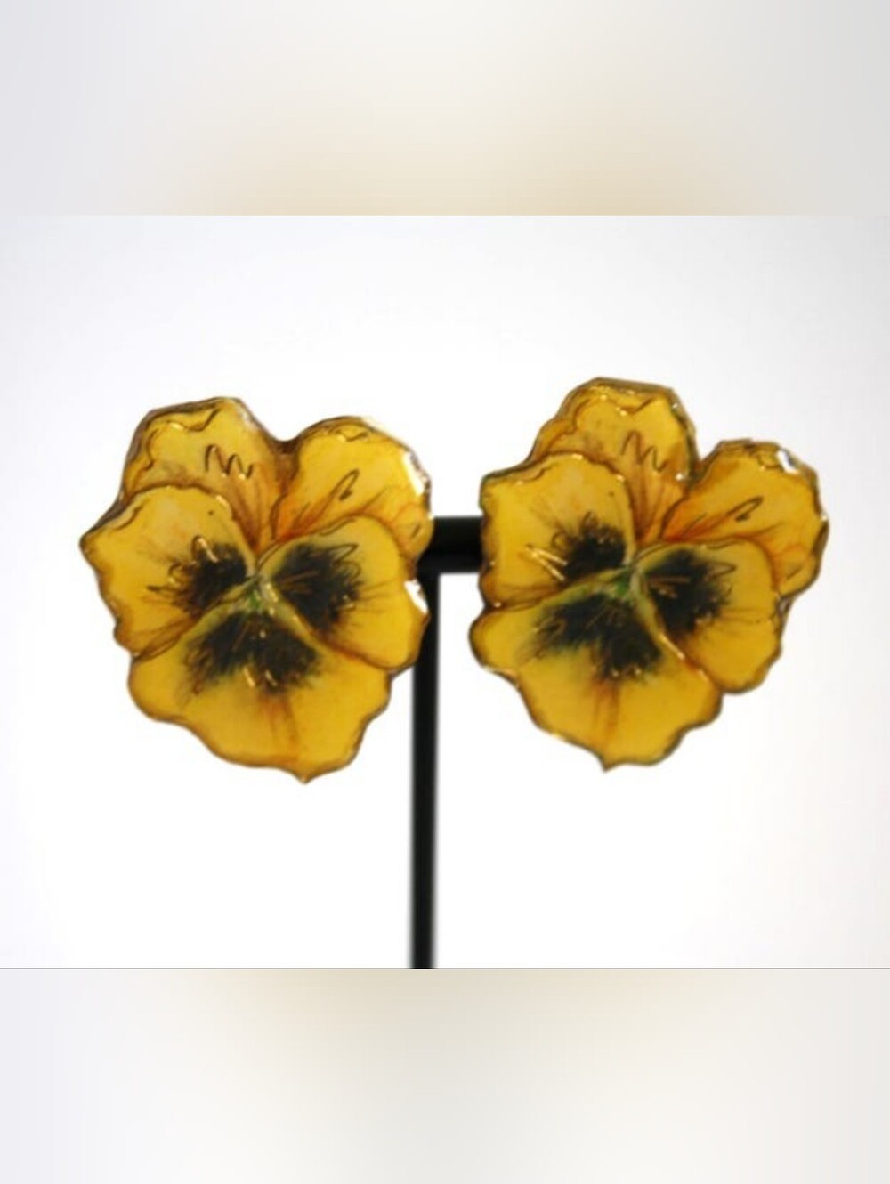 Vintage Clip on Earrings yellow pansies Summer flower jewelry large floral jewel